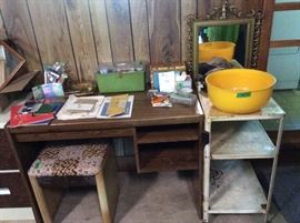 Garage - another desk & chair, kitchen 3 shelf roll around cart, miscellaneous items
