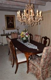 Beautiful Cherry Grove Oval Dining Room Table with 6 chairs, 1 leaf and protective pads,