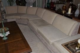 Newly reupholstered MidCentury 2 piece curved Sectional Sofa, long side