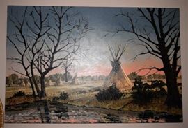 Original large Oil Painting by D. Donnelly, Wounded Knee 