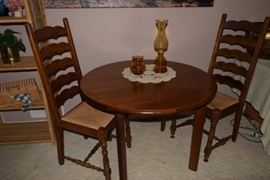Table for Two Solid Wood Table  2 Ladder Back Rattan Chairs