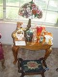 Estate Sale Tehachapi, CA. Fenton Basket, depression glass and a good inlay maple table.