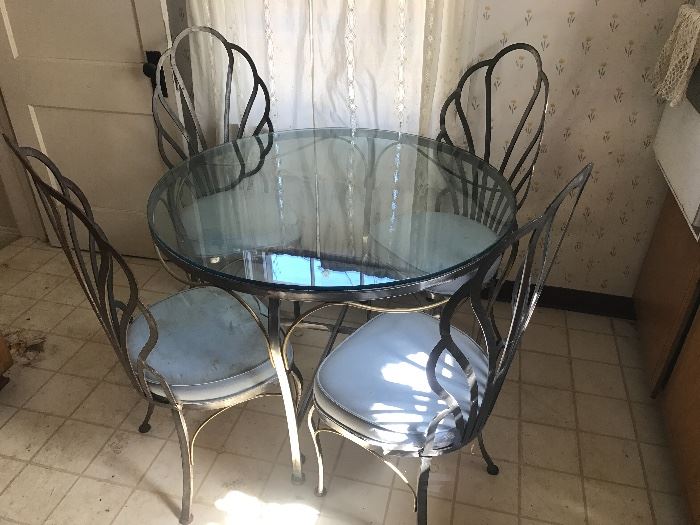 Iron Table and Chairs with Glass Top