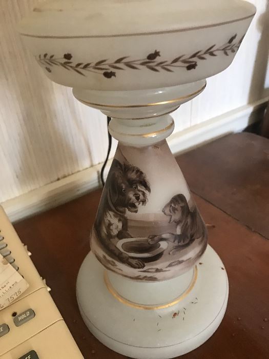 Antique Lamp Font with Dogs converted to Electric