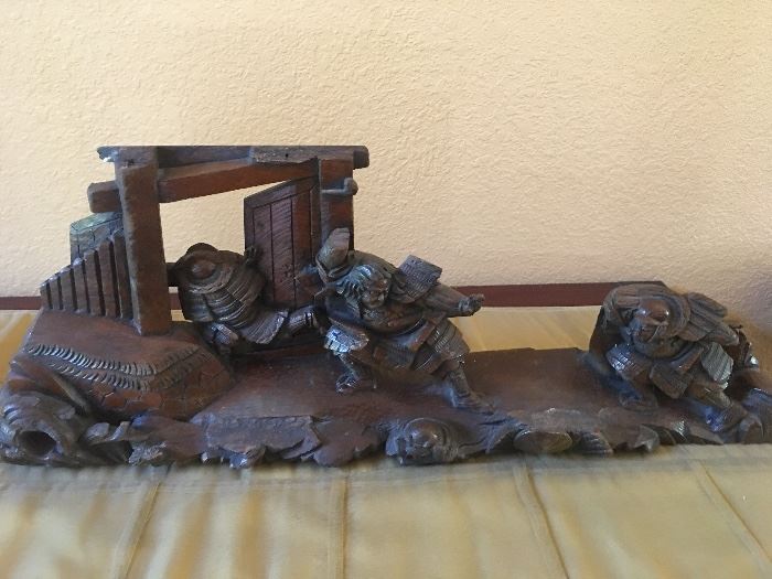 Japanese Fighters Wood Sculpture