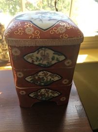 3-tier ceramic Asian trinket box