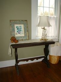 Vintage Sofa Table, Crystal Lamp