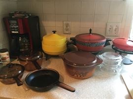 vintage brown pyrex and retro fondue pots and more