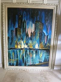 Large Mid Century Modern Cityscape Painting