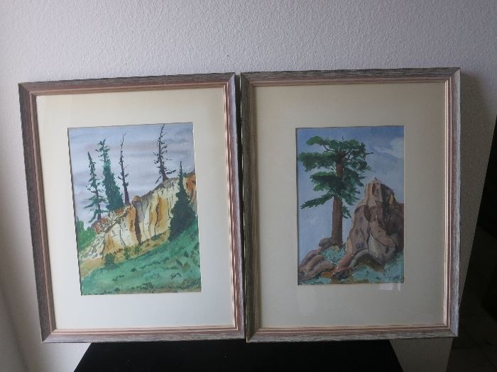 Pair of Vintage Rock Crag Watercolors