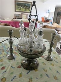 Silverplate Cruet Set and Sterling Candelabras
