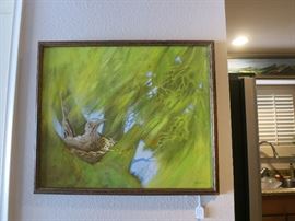 Vintage Bird in Nest Painting by Vada Smith