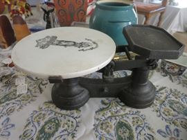 Antique English Scale w/ Lady Justice Porcelain Plate