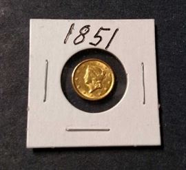 1851 Type One $1 Dollar Gold Coin (Highly Gradable)