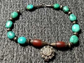 Turquoise and Carnelian Necklace with Sterling Silver Pendant