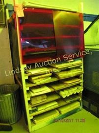 Wood storage shelf w/ contents: contact screen,
line film & other misc (See pics) 33x45.5x 73.5
