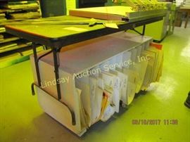 6' folding table, wood sorter cabinet 24x57x27
on wheels (Contents not included)
