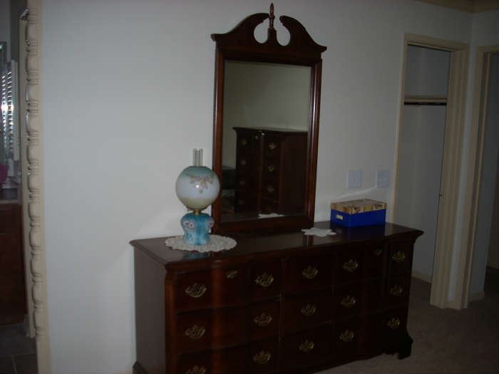 Master Bedroom Dresser with Mirror, also pictured is Gone With the Wind Lamp.   The Mirror to the Dresser is available; the Dresser is Sold.