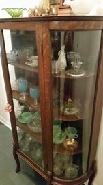 Antique Oak Curved Glass China Cabinet