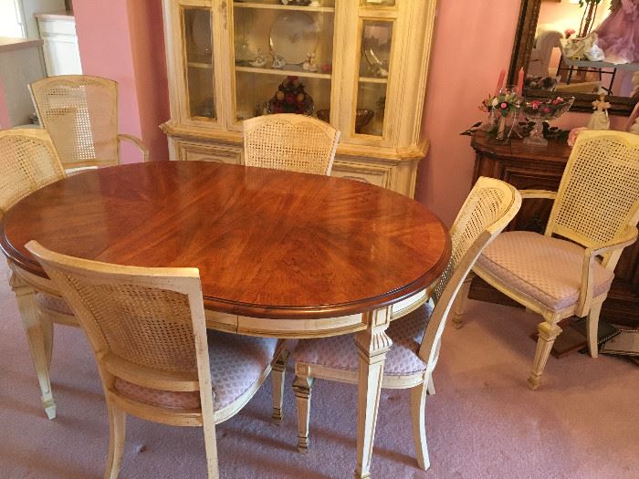 French Provincial Dining room table, 6 chairs, and matching china cabinet