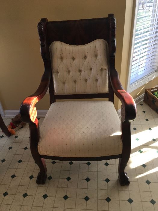 Victorian Empire Swan Neck massive his & her parlor chairs. 