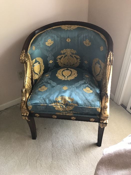 PAIR OF FABULOUS EMPIRE CHAIRS COVERED IN WHITE HOUSE REPRO SCALAMANDRE FABRIC