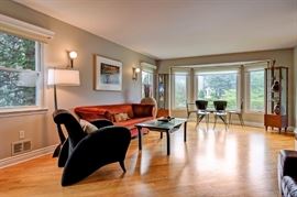 Two display etageres $100 each final price. Coffee table $200. Sorry, a designer vintage sofa and chair are not for sale. 