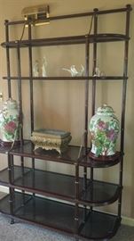 Vintage McGuire shelf unit/bamboo rattan w/brass