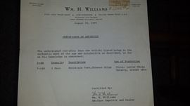 certificate for Chines Porcelain