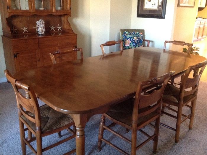 Ethan Allen dining table & 6 chairs, china buffet & 2 captain chairs, 