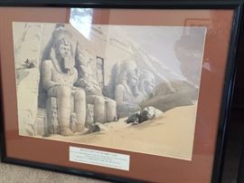 Set of Egyptian framed and matted.  (One of three)