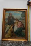 Religiouse Painting Mary and Joseph, 18 by 24 inches on tin, Late 19th Century.