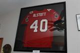 #4 - Mike Alstott Jersey. Signed, including his "A Train" and "Superbowl XXXVII Champs" annotations.