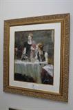 #38 - Pino Daeni -After Dinner - GICLEE - 291/295. Measures 33 by 37 framed and image is 20 by 25.
Pino’s technique, his warm and exciting colors and the subtle, but simple approach to his subject, are the reasons why Pino art, his original paintings, his hand-embellished limited edition serigraphs, and his giclées are sought-after by collectors throughout the art world.