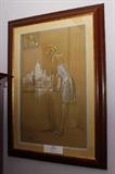 #18 - Icart - Yello Bird, GICLEE Lithograph, 29/375. Measures 30 by 41 framed, image is 20 by 31.
In Icart's drawings, one sees the Impressionists Degas and Monet and, in his rare watercolors, the Symbolists Odilon Redon and Gustave Moreau. In fact, Icart lived outside the fashionable artistic movements of the time and was not completely sympathetic to contemporary art. Nonetheless, his Parisian scenes are a documentation of the life he saw around him and they are nearly as popular today as when they were first produced.