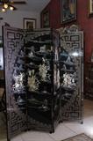 Japanese four panel laquer screen with Mother of Pearl inlays