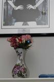 Milk glass vase with roses painted on