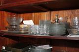 12 place setings of Princess House crystal china with goblets, water glasses and other serving pieces