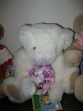 15" White Teddy Bear with flowers from Vermont Teddy Bears