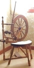 Vintage Spinning Wheel with Stool