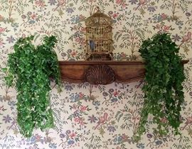 Decorative Wall Shelf, Bird Cage & Faux Ivy
