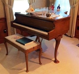 Chickering Parlor Baby Grand Piano, Baccarat Stemware