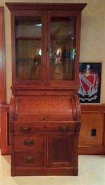 Antique Cylinder Roll Secretary Desk with Hutch / Bookcase