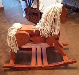Vintage Wood Rocking Horse with Rope Main & Tail