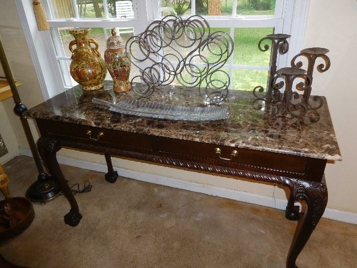 Mahogany table with marble top