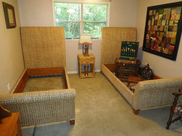 Pair of Pottery Barn wicker twin beds