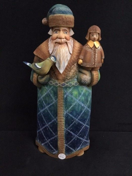 Lot 22: Gorgeous G. DeBrekht hand carved/painted Russian Santa Claus - signed! high end wood carving