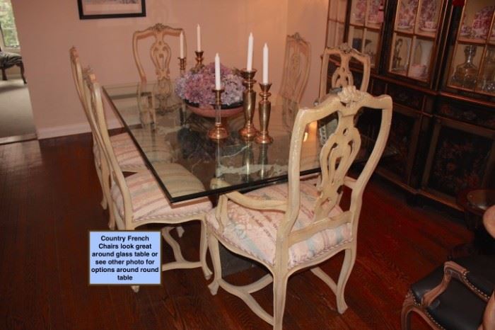 Glass Dining Room Table & 6 Country French Chairs