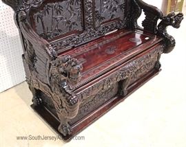  — O R N A T E  —

ANTIQUE Solid Hard Wood Hand Carved and Ornate Asian Lift Seat Hall Bench

approximately 51"h x 58"w x 24"d 