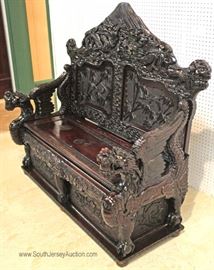  — O R N A T E  —

ANTIQUE Solid Hard Wood Hand Carved and Ornate Asian Lift Seat Hall Bench

approximately 51"h x 58"w x 24"d 